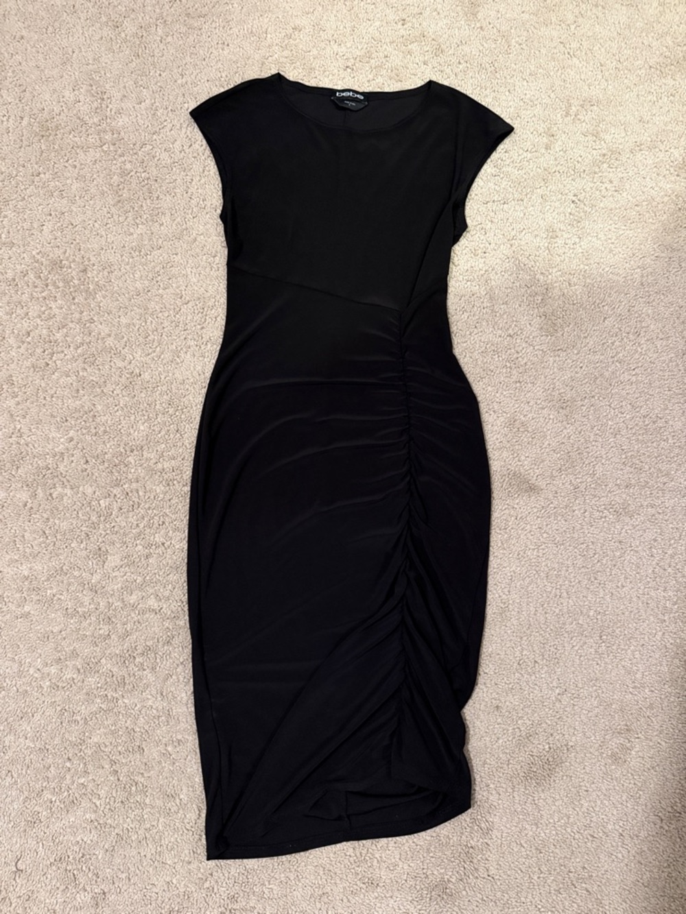 bebe Black Ruched Midi Dress